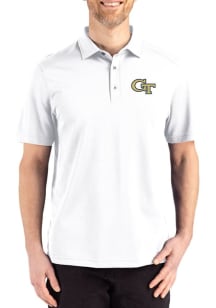Cutter and Buck GA Tech Yellow Jackets Mens White Advantage Refresh Short Sleeve Polo