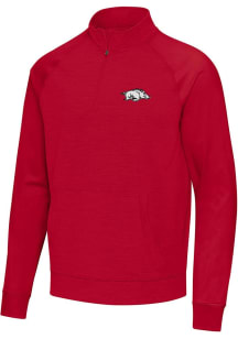 Antigua Arkansas Razorbacks Mens Red Urgent Colorblock Long Sleeve Qtr Zip Pullover