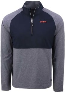 Cutter and Buck UConn Huskies Mens Navy Blue Adapt Eco Hybrid Long Sleeve Qtr Zip Pullover