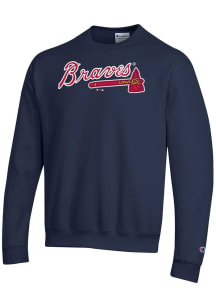 Champion Atlanta Braves Mens Navy Blue Powerblend Long Sleeve Crew Sweatshirt