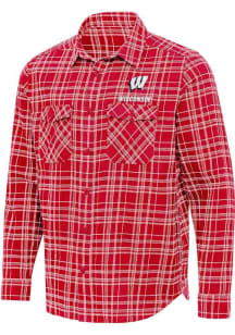 Antigua Wisconsin Badgers Mens Red Private Long Sleeve Dress Shirt