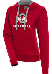 Antigua Ohio State Buckeyes Womens Red Softball Victory Hooded Sweatshirt