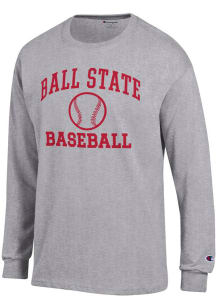Champion Ball State Cardinals Grey Baseball Icon Jersey Long Sleeve T Shirt