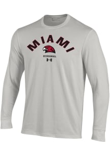 Under Armour Miami RedHawks Grey Heather Arched Mascot Performance Long Sleeve T Shirt
