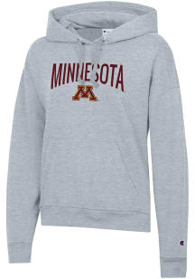 Champion Minnesota Golden Gophers Womens Grey Short name over logo Powerblend Hooded Sweatshirt