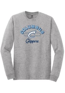 Summit Sportswear Columbus Clippers Grey Vintage Arch Script Long Sleeve T Shirt