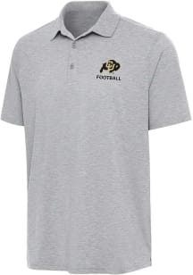 Antigua Colorado Buffaloes Mens Grey Heather Football Par 3 Short Sleeve Polo