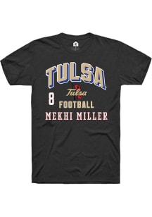 Mekhi Miller Tulsa Golden Hurricane Black Football NIL Arch Logo Short Sleeve Player T Shirt