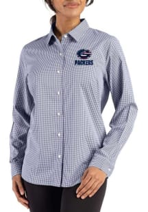 Cutter and Buck Green Bay Packers Womens Americana Epic Confidence Gingham Long Sleeve Navy Blue D..