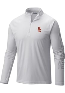 Columbia USC Trojans Mens White Heat Seal Terminal Tackle Long Sleeve Qtr Zip Pullover