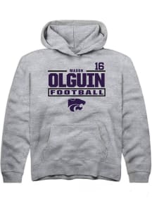 Mason Olguin  Rally K-State Wildcats Youth Grey NIL Stacked Box Long Sleeve Hoodie