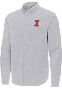 Antigua Illinois Fighting Illini Mens Ash Porter Long Sleeve Dress Shirt