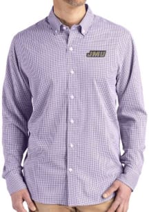Cutter and Buck James Madison Dukes Mens Purple Gingham LS Woven Long Sleeve Dress Shirt