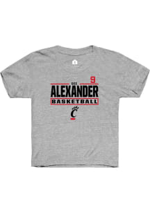 Dee Alexander Cincinnati Bearcats Youth Grey NIL Stacked Box Player Tee