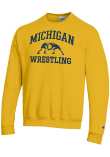 Champion Michigan Wolverines Mens Yellow Wrestling Powerblend Long Sleeve Crew Sweatshirt