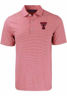 Cutter and Buck Texas Tech Red Raiders Mens Red Double Stripe Short Sleeve Polo