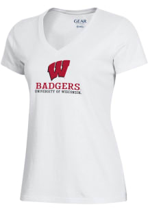 Gear for Sports Wisconsin Badgers Womens White Logo  Mia Short Sleeve T-Shirt
