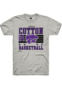 Jenessa Cotton K-State Wildcats Ash NIL Striped Short Sleeve Player T Shirt