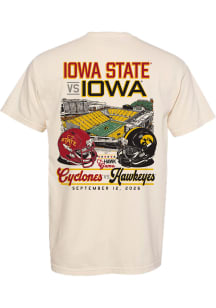 Something Inked Iowa Hawkeyes Ivory Football Cy-Hawk Series vs Iowa State Cyclones Short Sleeve T..