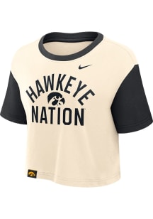 Nike Iowa Hawkeyes Womens Oatmeal Colorblock Crop Short Sleeve T-Shirt