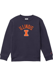 Illinois Fighting Illini Youth Navy Blue Vintage Arch Mascot Long Sleeve Crew Sweatshirt