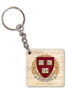 Harvard Crimson Small Square Wood Keychain - Brown