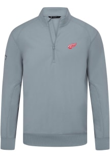 Levelwear Detroit Red Wings Mens Grey Upright 3D Embroidered Patch Long Sleeve Qtr Zip Pullover