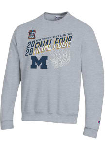 Champion Michigan Wolverines Mens Grey MBB Final Four 2026 Powerblend Long Sleeve Crew Sweatshirt