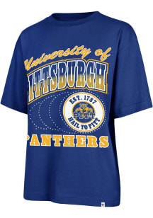 47 Pitt Panthers Womens Blue Shimmer Shot Short Sleeve T-Shirt