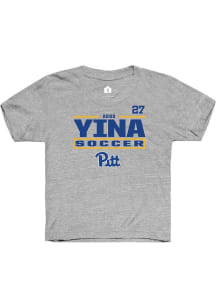 Adoo Yina Pitt Panthers Youth Grey NIL Stacked Box Player Tee