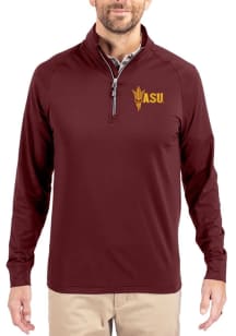 Cutter and Buck Arizona State Sun Devils Mens Maroon Adapt Eco Knit Long Sleeve Qtr Zip Pullover