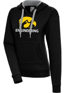 Antigua Iowa Hawkeyes Womens Black Iowa Engineering  Victory Hooded Sweatshirt