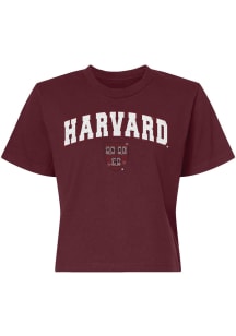 Summit Sportswear Harvard Crimson Womens Maroon Rhinestone Boxy Short Sleeve T-Shirt