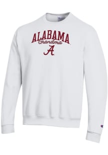 Champion Alabama Crimson Tide Mens White Grandma Script Powerblend Long Sleeve Crew Sweatshirt