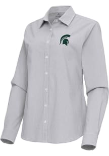 Antigua Michigan State Spartans Womens Porter Long Sleeve Ash Dress Shirt