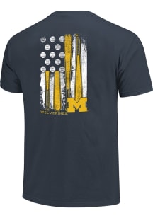 Michigan Wolverines Navy Blue Baseball Flag Short Sleeve T Shirt