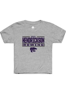 Grace Hendrickson K-State Wildcats Youth Grey NIL Stacked Box Player Tee