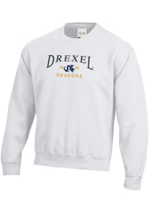 Gear For Sports Drexel Dragons Mens White Embroidered Long Sleeve Crew Sweatshirt