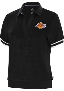 Antigua Los Angeles Lakers Womens Black Favorite Short Sleeve Polo Shirt