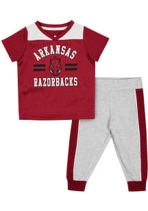 Arkansas Razorbacks Infant Cardinal #HOGMANS Set Top and Bottom