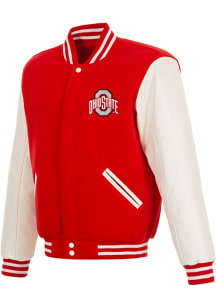 Ohio State Buckeyes Mens Red Reversible Fleece and Faux Leather Medium Weight Jacket
