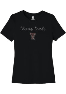 Summit Sportswear Texas Tech Red Raiders Womens Black Bling Script Short Sleeve T-Shirt