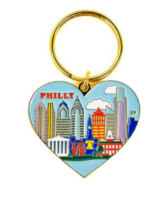 Philadelphia The Found City Skyline Heart Keychain - Light Blue