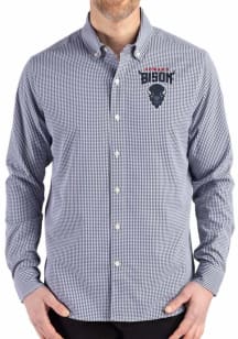 Cutter and Buck Howard Bison Mens Navy Blue Gingham LS Woven Long Sleeve Dress Shirt