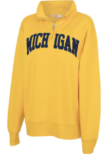 Michigan Wolverines Womens Yellow Sports Fleece Qtr Zip