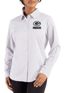 Cutter and Buck Green Bay Packers Womens Mono Epic Confidence Gingham Long Sleeve Grey Dress Shirt
