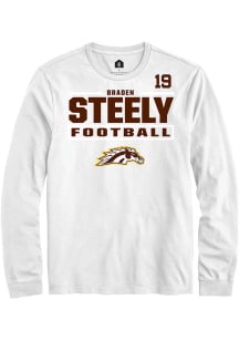 Braden Steely Western Michigan Broncos White Football NIL Stacked Box Long Sleeve Player T Shirt