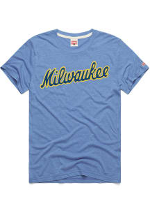 Homage Milwaukee Brewers Light Blue Coop Wordmark Short Sleeve Fashion T Shirt