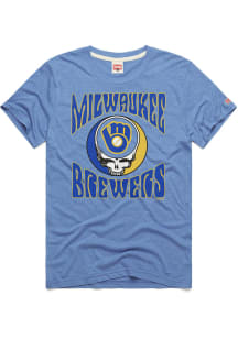 Homage Milwaukee Brewers Light Blue Grateful Dead Skull Short Sleeve Fashion T Shirt