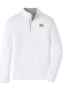 Peter Millar Michigan Wolverines Mens White Perth Long Sleeve Qtr Zip Pullover